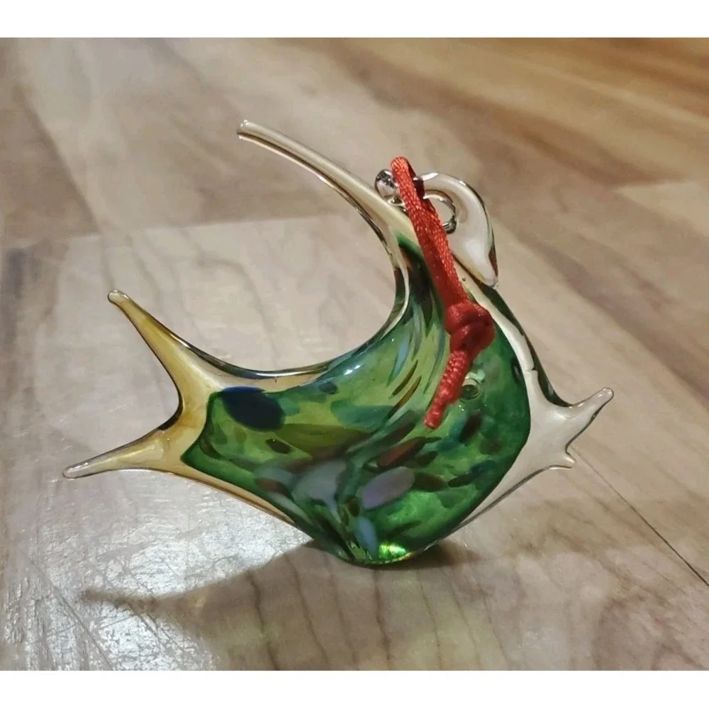 Blown Glass Fish Christmas Ornament Green Clear Multicolor Island Glass Blowing